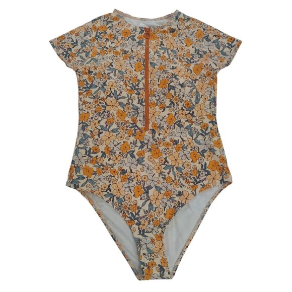 Cupshe Floral One-Piece Swimsuit Short-Sleeve Zipper Front Size L. NWT - Picture 6 of 9